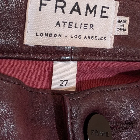 Frame Le Skinny de Jeanne Bordeaux 100% Lamb Leather Skinny Pants Size 27 Luxury - Picture 5 of 7